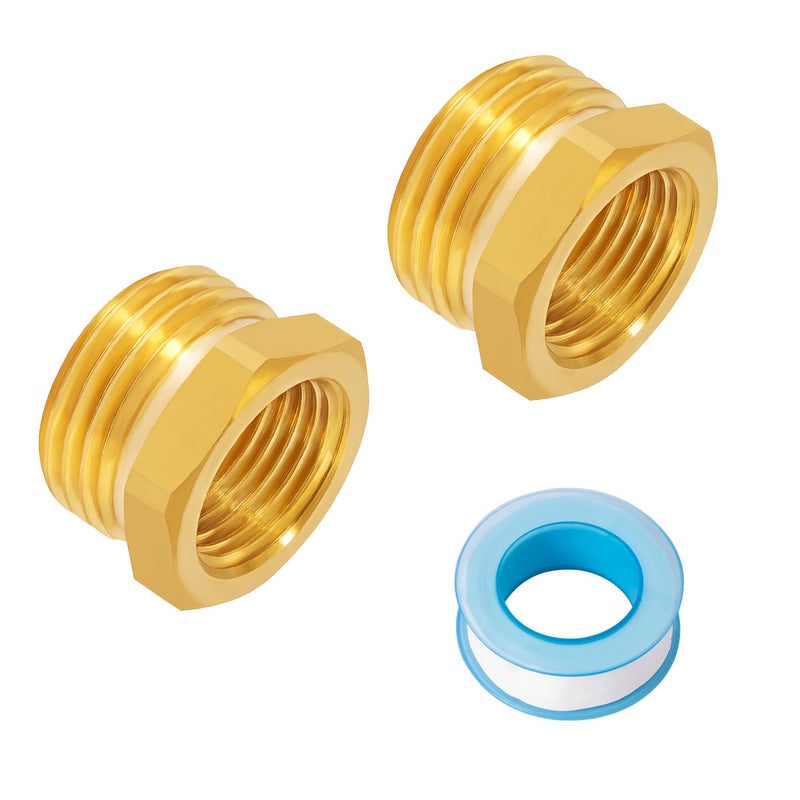 SUNGATOR موصل SUNGATOR 2PCS 3/4" GHT ذكر x 1/2" NPT أنثى، تركيب خرطوم حديقة نحاسي، محول GHT إلى NPT سداسي، محول خرطوم حديقة إلى أنبوب مع شريط ختم إضافي - Image 1
